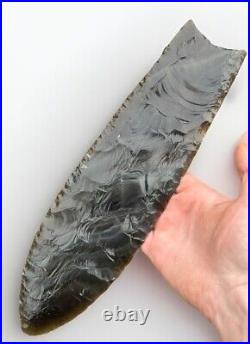 12 1/2 Massive Super Rare Obsidian Clovis Point, Indian Artifact, Arrowheads