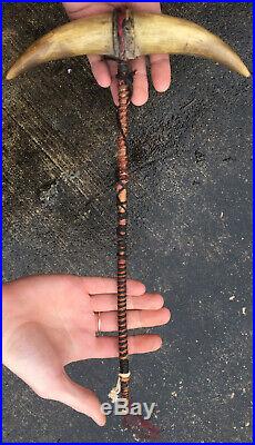 1890's Rare & Early Antique Native American Ghost Dance Horn Rattle 19th Century