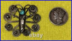 1950 Silver Turquoise Butterfly Native American Pin Brooch Jewelry Rare Design