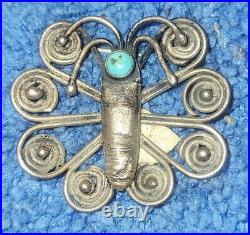1950 Silver Turquoise Butterfly Native American Pin Brooch Jewelry Rare Design