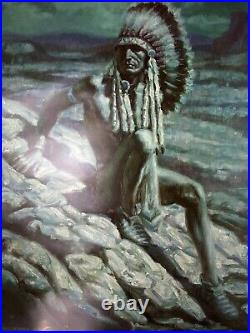 1972 RARE JOE WAANO-GANO Native American Original MOONLIGHT MEDITATION Poster