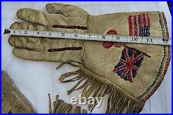 19th. C. Rare Native American Indian Duel Flag Gauntlet Gloves, USA & British