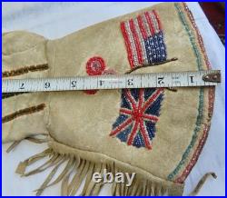19th. C. Rare Native American Indian Duel Flag Gauntlet Gloves, USA & British