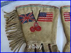 19th. C. Rare Native American Indian Duel Flag Gauntlet Gloves, USA & British