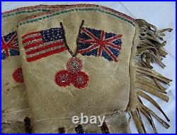 19th. C. Rare Native American Indian Duel Flag Gauntlet Gloves, USA & British