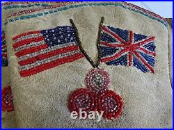 19th. C. Rare Native American Indian Duel Flag Gauntlet Gloves, USA & British