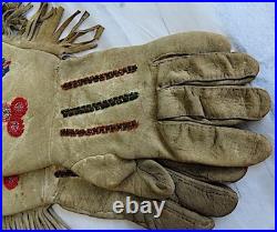 19th. C. Rare Native American Indian Duel Flag Gauntlet Gloves, USA & British