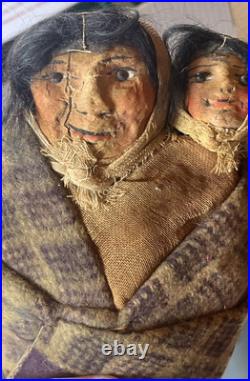 2 MARY FRANCES WOODS NATIVE AMERICAN INDIAN DOLLS! VERY OLD RARE! Hand Painted