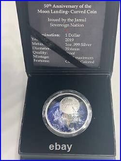 2019 50th Ann Moon Landing Curved 1 oz. 999 Silver Native American Mint Rare COA