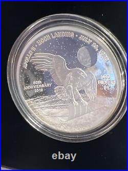 2019 50th Ann Moon Landing Curved 1 oz. 999 Silver Native American Mint Rare COA