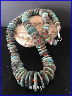 23 Rare Native American Navajo Turquoise Sterling Silver Spiny Necklace A131