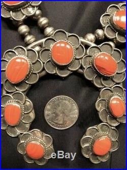 230 Grams Vintage Red Agate Sterling Silver Squash Blossom Necklace Rare