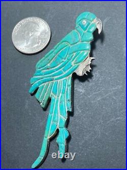 3.5 Geraldine Yazzie Navajo Turquoise Sterling Parrot Bird Pendant Vtg RARE