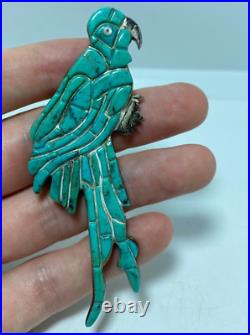 3.5 Geraldine Yazzie Navajo Turquoise Sterling Parrot Bird Pendant Vtg RARE
