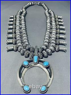 300 Gram Rare Hogan Navajo Sterling Silver Turquoise Squash Blossom Necklace