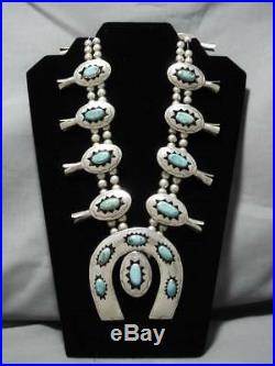 331 Gram Vintage Navajo Rare Turquoise Sterling Silver Squash Blossom Necklace
