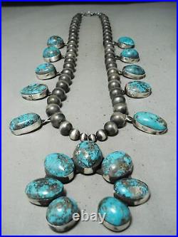 543 Gram Important Navajo Rare Turquoise Sterling Silver Squash Blossom Necklace