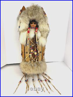 A Beautiful and Rare Native American Baby Papoose Cradleboard Doll Wall Hanging