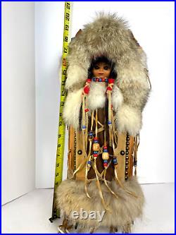 A Beautiful and Rare Native American Baby Papoose Cradleboard Doll Wall Hanging