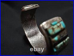 AMERICAN VINTAGE RARE ITEM Native Sterling Silver &Turquoise Cuff Bracelet Solid