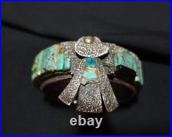 AMERICAN VINTAGE RARE ITEM Native Sterling Silver &Turquoise Cuff Bracelet Solid