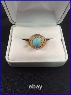 ANTIQUE 18kt Yellow Gold Native American Natural Turquoise Ring Very Rare