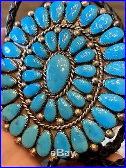 Amazing Rare BIG Zuni ALICE QUAM Sterling Gem Sleeping Beauty Turquoise Bolo Tie