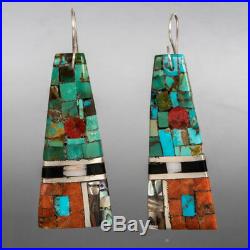 Amazing Rare Santo Domingo Turquoise Mosaic Inlay Earrings by Mary Lovato