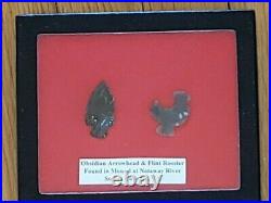 Ancient Native American Obsidian Arrowhead and Flint Rooster extremely rare