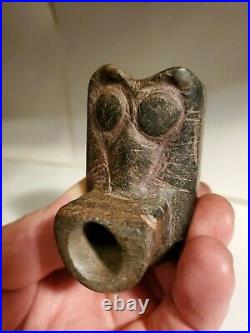 Ancient Native American Owl Effigy Pipe. Rare! Masterfully Carved, Stone. Exc