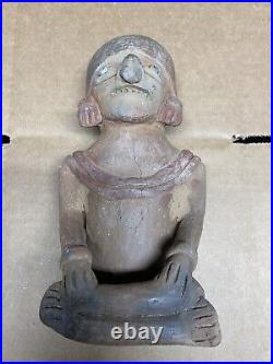 Ancient Native / South American Terracotta Clay Carving Man Sitting Rare! Large