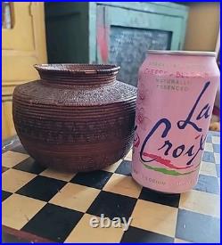 Antique Basket Miniature Native American Coiled Ollah Tight Weave RARE 5×4