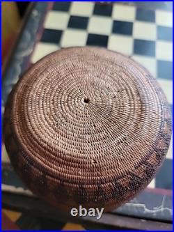 Antique Basket Miniature Native American Coiled Ollah Tight Weave RARE 5×4