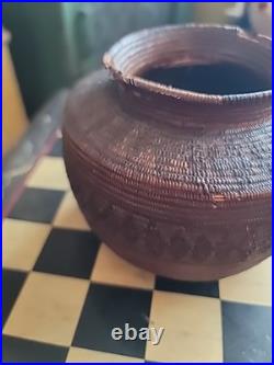 Antique Basket Miniature Native American Coiled Ollah Tight Weave RARE 5×4