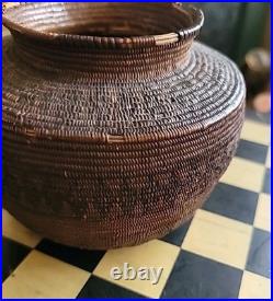 Antique Basket Miniature Native American Coiled Ollah Tight Weave RARE 5×4