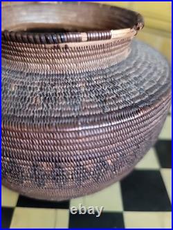 Antique Basket Miniature Native American Coiled Ollah Tight Weave RARE 5×4