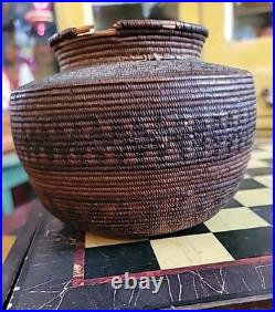 Antique Basket Miniature Native American Coiled Ollah Tight Weave RARE 5×4