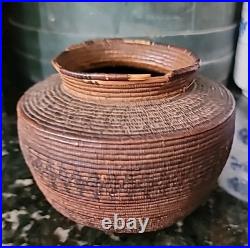 Antique Basket Native American Miniature Ollah RARE Handwoven Great Patina 5×4