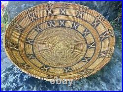 Antique California Coastal Indian Polychrome Chumash Basket / Tray 1800's RARE