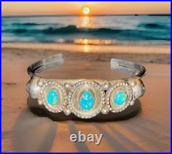 Antique Fred Harvey Era Native American Sterling & Turquoise Cuff Bracelet, RARE