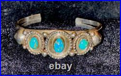 Antique Fred Harvey Era Native American Sterling & Turquoise Cuff Bracelet, RARE