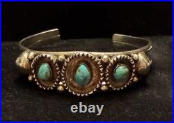 Antique Fred Harvey Era Native American Sterling & Turquoise Cuff Bracelet, RARE