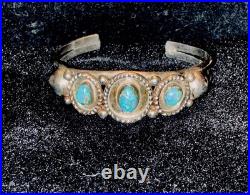 Antique Fred Harvey Era Native American Sterling & Turquoise Cuff Bracelet, RARE
