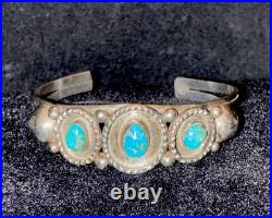 Antique Fred Harvey Era Native American Sterling & Turquoise Cuff Bracelet, RARE