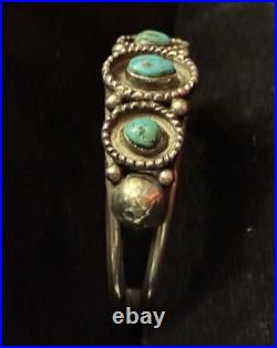 Antique Fred Harvey Era Native American Sterling & Turquoise Cuff Bracelet, RARE