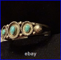 Antique Fred Harvey Era Native American Sterling & Turquoise Cuff Bracelet, RARE