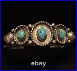 Antique Fred Harvey Era Native American Sterling & Turquoise Cuff Bracelet, RARE