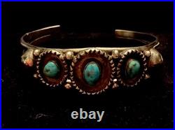 Antique Fred Harvey Era Native American Sterling & Turquoise Cuff Bracelet, RARE