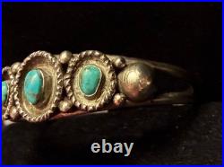 Antique Fred Harvey Era Native American Sterling & Turquoise Cuff Bracelet, RARE