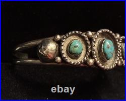 Antique Fred Harvey Era Native American Sterling & Turquoise Cuff Bracelet, RARE